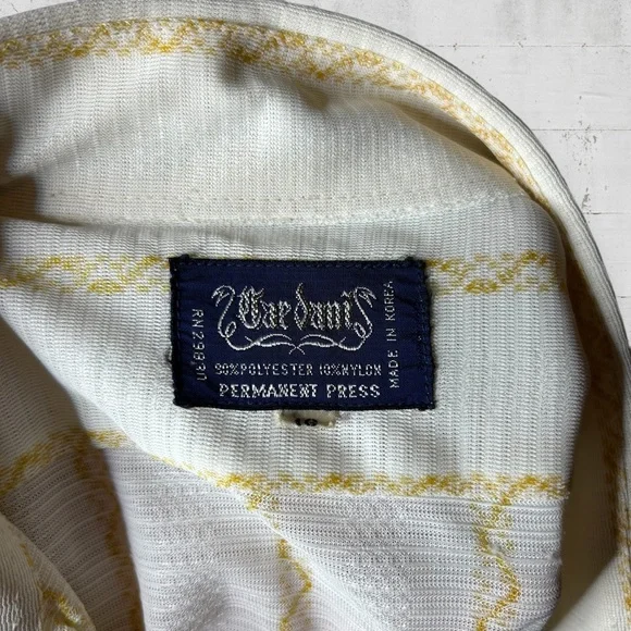 Vintage 1960s Dagger Collar Short Sleeve Mod Patterned Button Down Shirt Size L - Picture 3 of 6